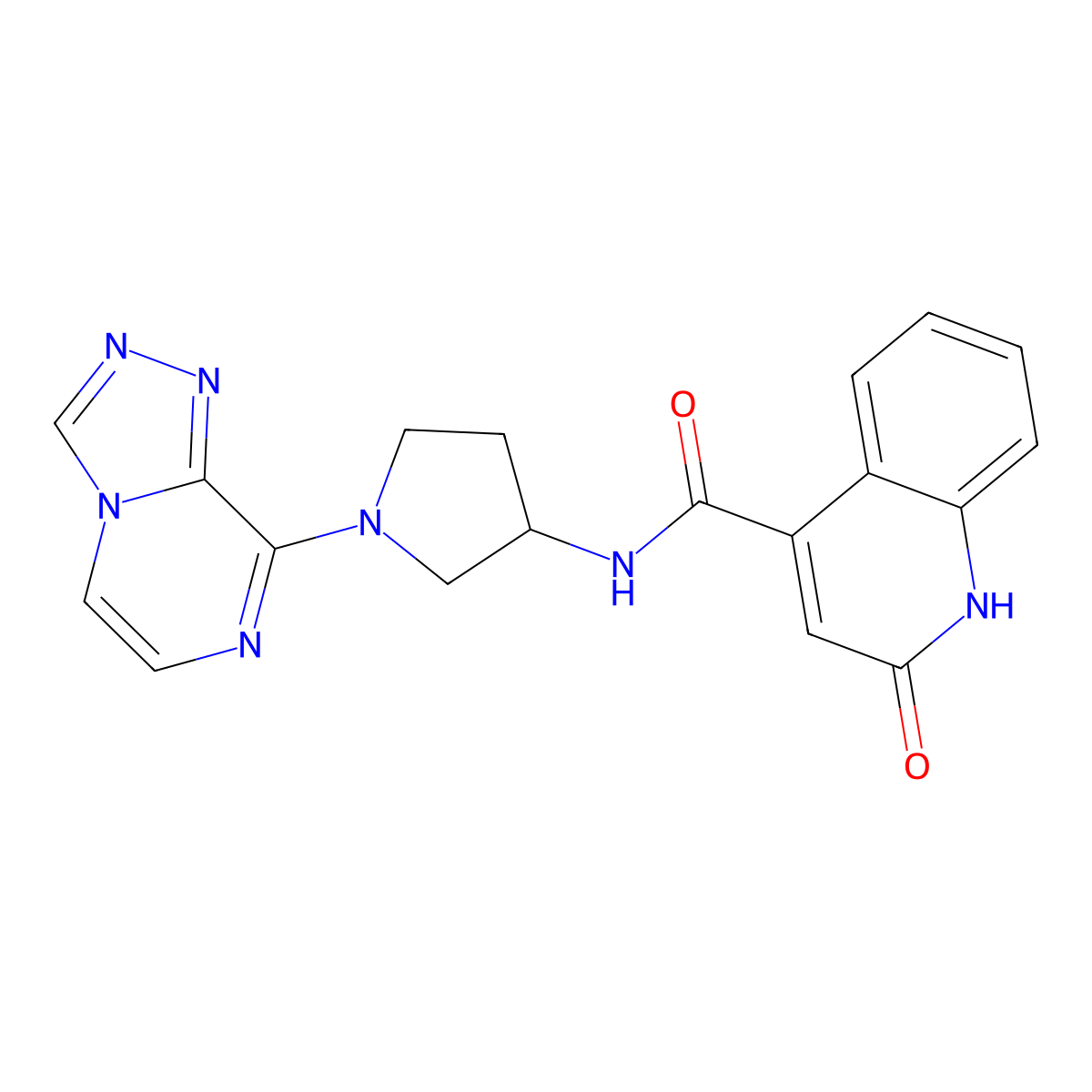N-(1-([1,2,4]triazolo[4,3-a]pyrazin-8-yl)pyrrolidin-3-yl)-2-hydroxyquinoline-4-carboxamide molecular structure, CAS 2034557-75-8