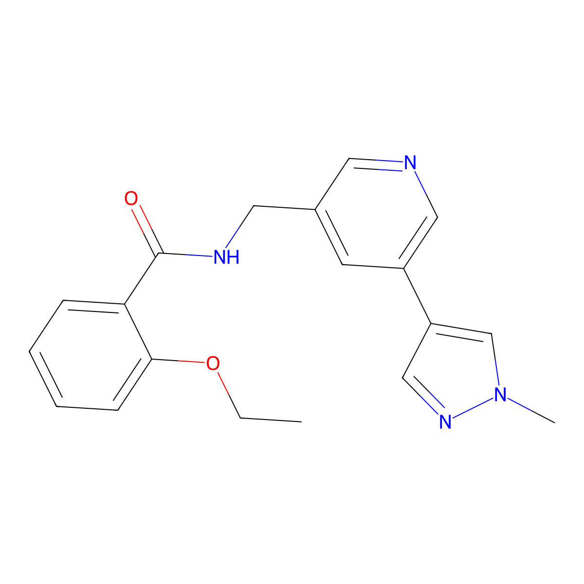 2-ethoxy-N-((5-(1-methyl-1H-pyrazol-4-yl)pyridin-3-yl)methyl)benzamide molecular structure, CAS 2034557-84-9