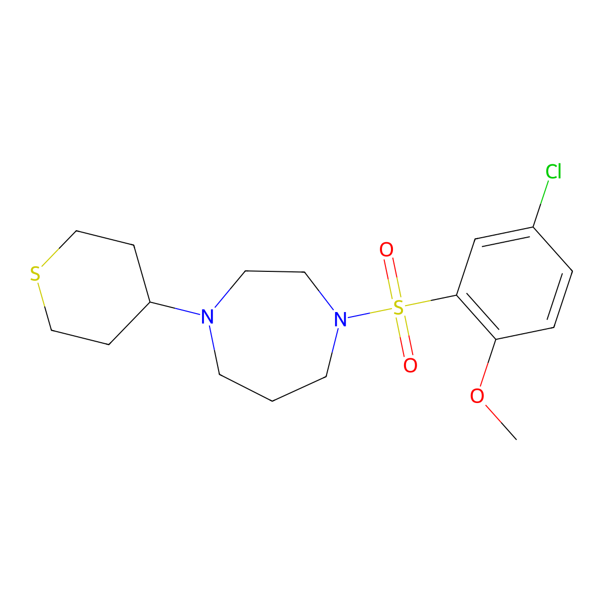1-((5-chloro-2-methoxyphenyl)sulfonyl)-4-(tetrahydro-2H-thiopyran-4-yl)-1,4-diazepane molecular structure, CAS 2034557-85-0