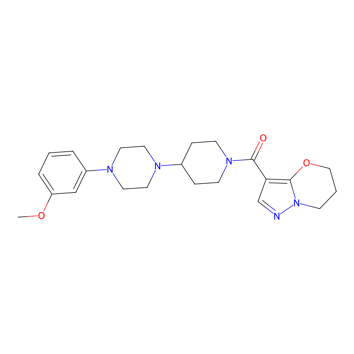 1-(3-methoxyphenyl)-4-(1-{5H,6H,7H-pyrazolo[3,2-b][1,3]oxazine-3-carbonyl}piperidin-4-yl)piperazine molecular structure, CAS 2034557-86-1
