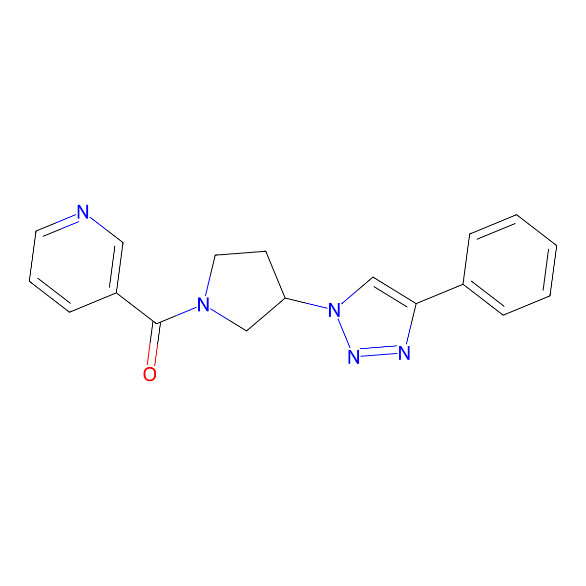 (3-(4-phenyl-1H-1,2,3-triazol-1-yl)pyrrolidin-1-yl)(pyridin-3-yl)methanone molecular structure, CAS 2034557-88-3