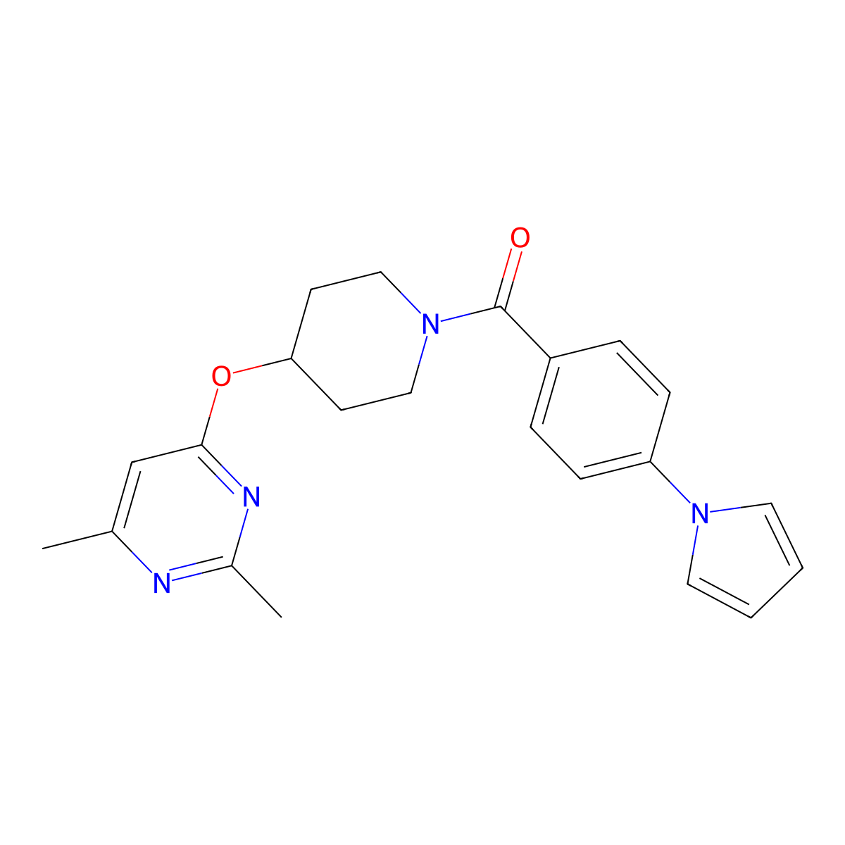 (4-(1H-pyrrol-1-yl)phenyl)(4-((2,6-dimethylpyrimidin-4-yl)oxy)piperidin-1-yl)methanone molecular structure, CAS 2034557-89-4
