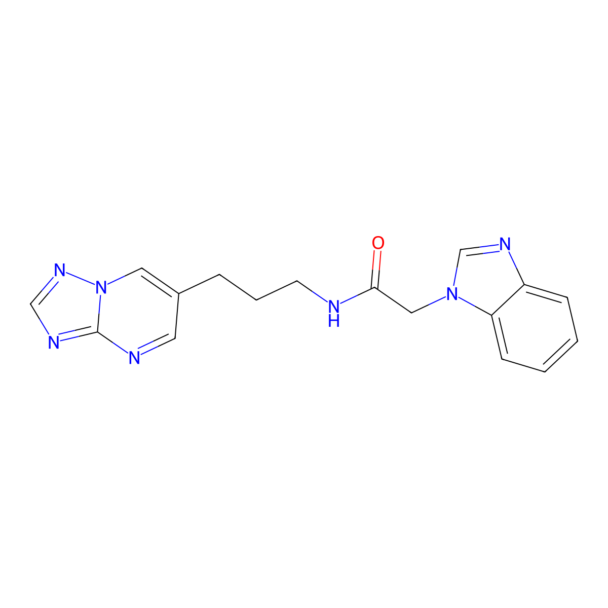 N-(3-([1,2,4]triazolo[1,5-a]pyrimidin-6-yl)propyl)-2-(1H-benzo[d]imidazol-1-yl)acetamide molecular structure, CAS 2034557-90-7