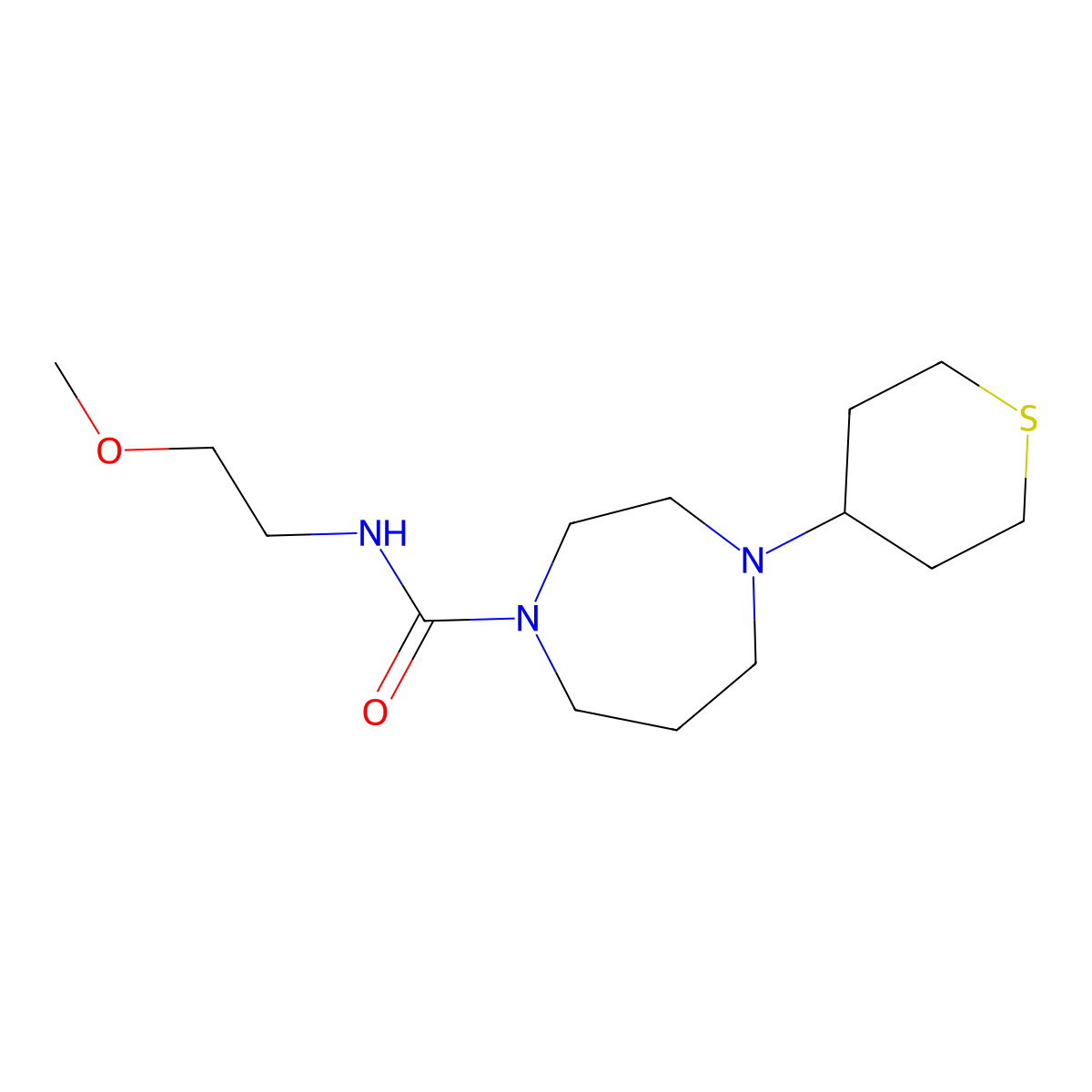 N-(2-methoxyethyl)-4-(tetrahydro-2H-thiopyran-4-yl)-1,4-diazepane-1-carboxamide molecular structure, CAS 2034557-91-8
