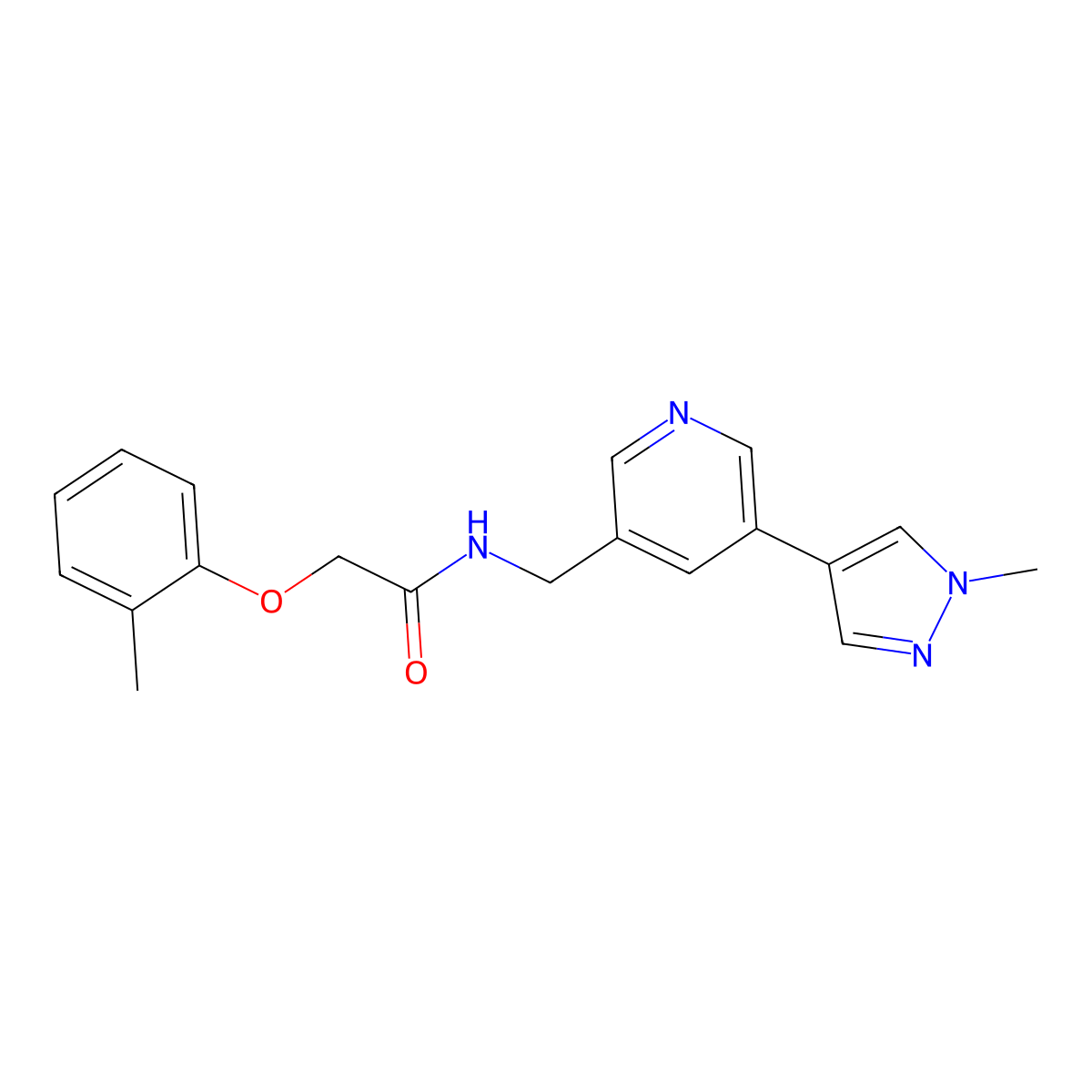 N-((5-(1-methyl-1H-pyrazol-4-yl)pyridin-3-yl)methyl)-2-(o-tolyloxy)acetamide molecular structure, CAS 2034557-95-2
