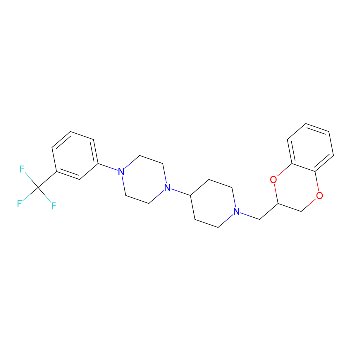 1-(1-((2,3-Dihydrobenzo[b][1,4]dioxin-2-yl)methyl)piperidin-4-yl)-4-(3-(trifluoromethyl)phenyl)piperazine molecular structure, CAS 2034557-97-4
