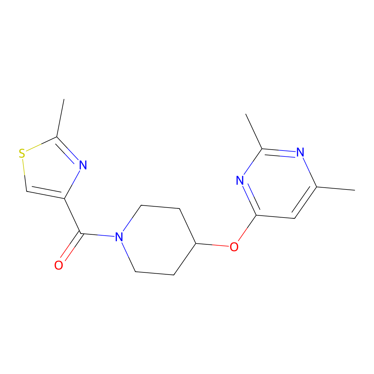 (4-((2,6-Dimethylpyrimidin-4-yl)oxy)piperidin-1-yl)(2-methylthiazol-4-yl)methanone molecular structure, CAS 2034557-98-5