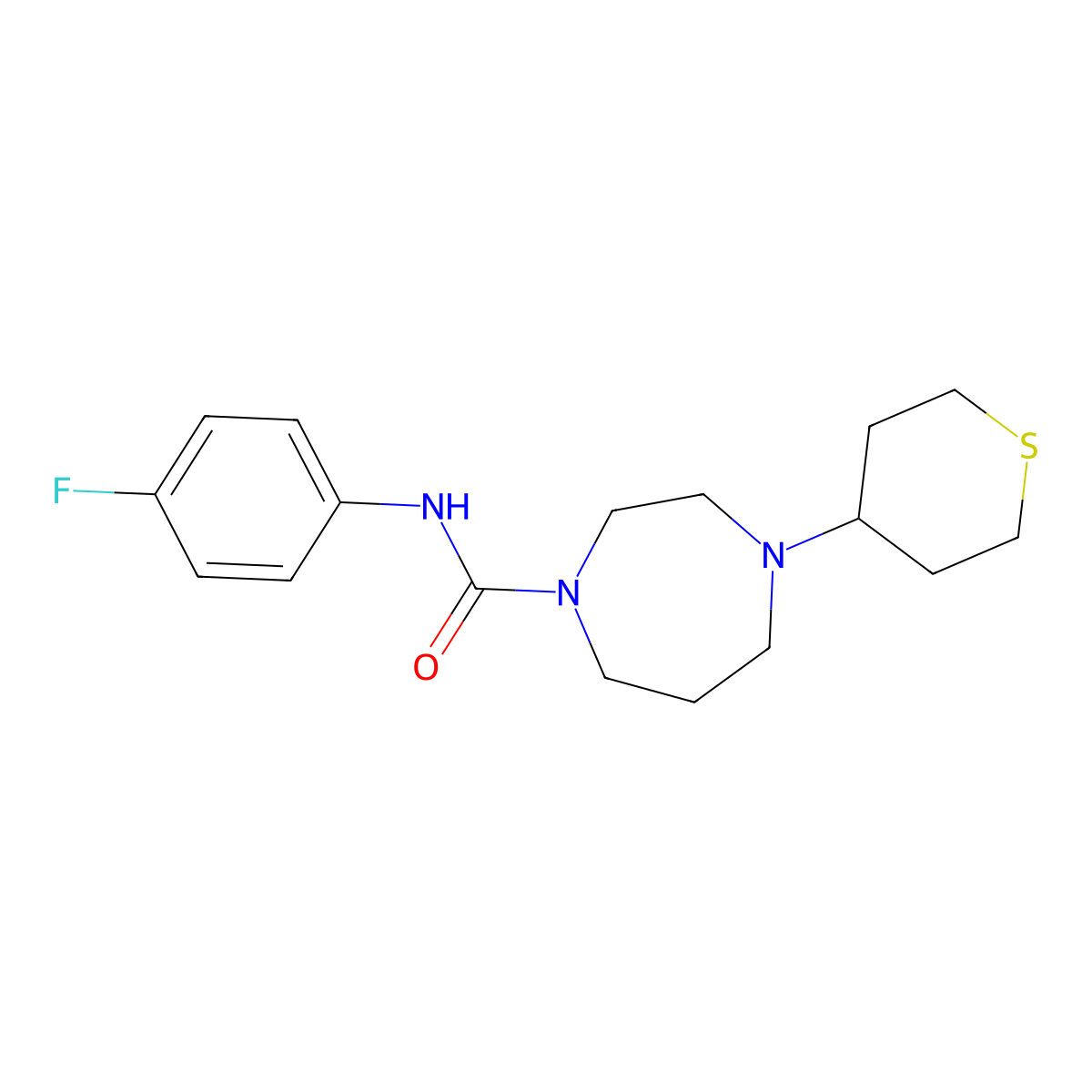 N-(4-fluorophenyl)-4-(tetrahydro-2H-thiopyran-4-yl)-1,4-diazepane-1-carboxamide molecular structure, CAS 2034558-02-4