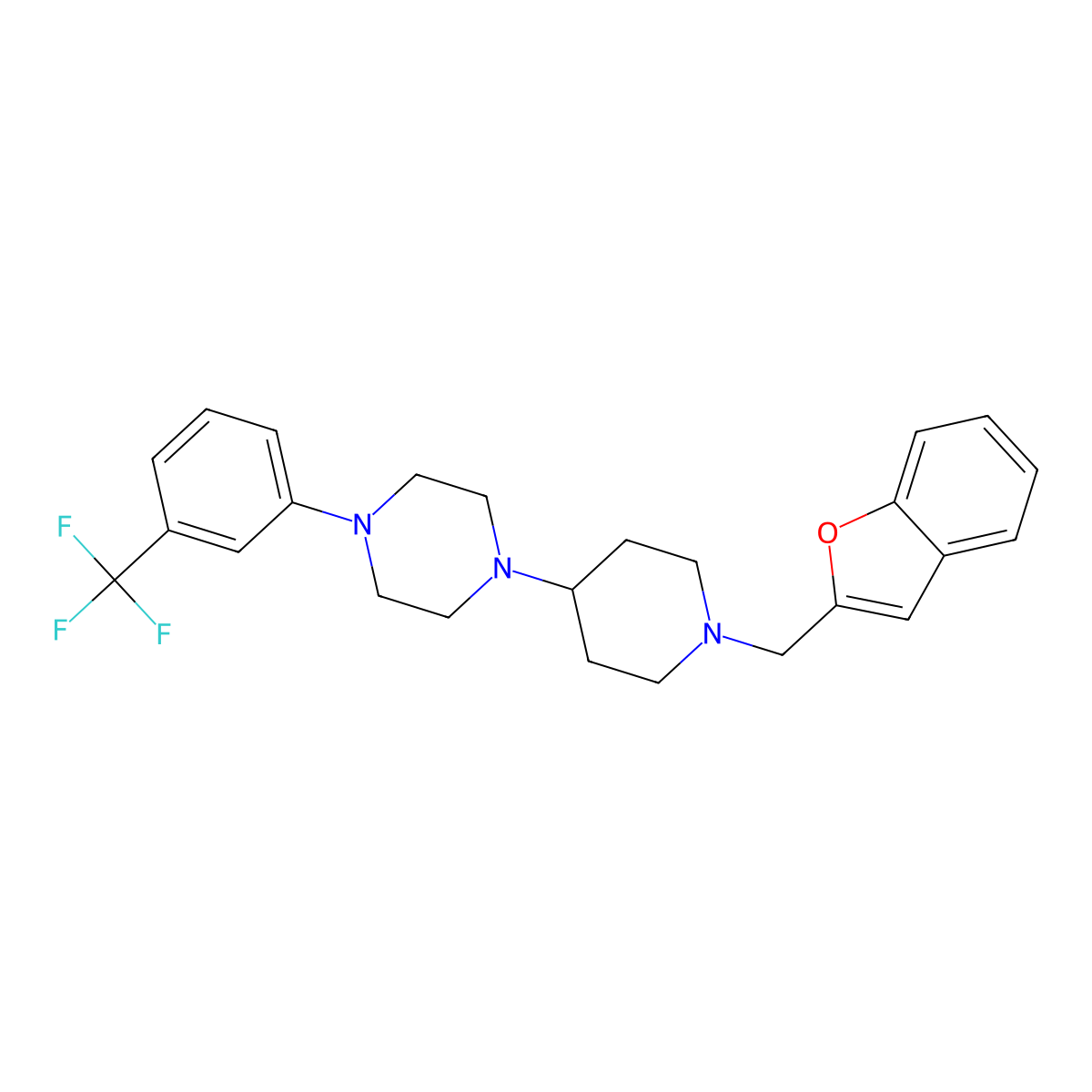 1-(1-(Benzofuran-2-ylmethyl)piperidin-4-yl)-4-(3-(trifluoromethyl)phenyl)piperazine molecular structure, CAS 2034558-03-5