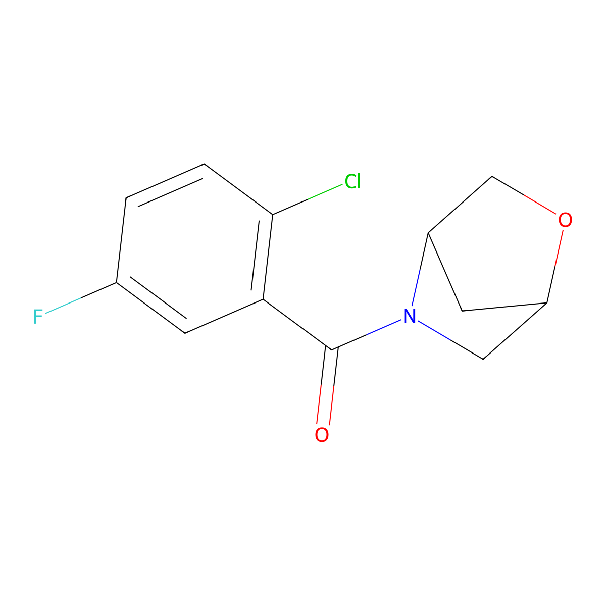 2-Oxa-5-azabicyclo[2.2.1]heptan-5-yl(2-chloro-5-fluorophenyl)methanone molecular structure, CAS 2034558-08-0