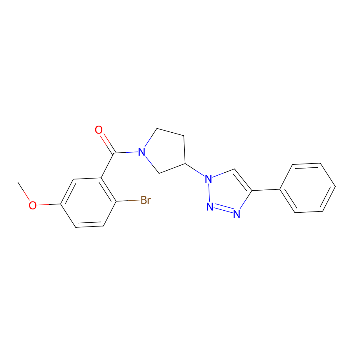 (2-bromo-5-methoxyphenyl)(3-(4-phenyl-1H-1,2,3-triazol-1-yl)pyrrolidin-1-yl)methanone molecular structure, CAS 2034558-09-1