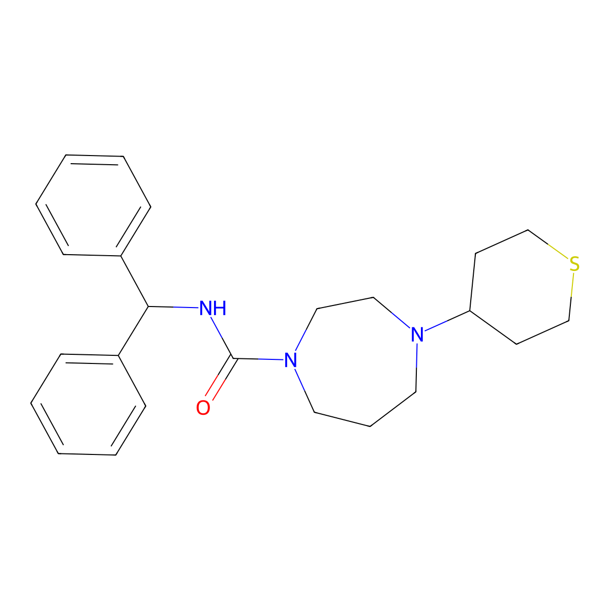 N-benzhydryl-4-(tetrahydro-2H-thiopyran-4-yl)-1,4-diazepane-1-carboxamide molecular structure, CAS 2034558-14-8