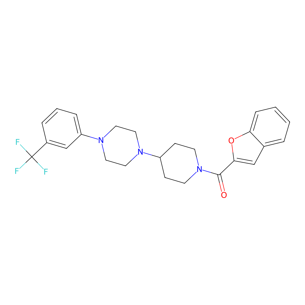 Benzofuran-2-yl(4-(4-(3-(trifluoromethyl)phenyl)piperazin-1-yl)piperidin-1-yl)methanone molecular structure, CAS 2034558-21-7