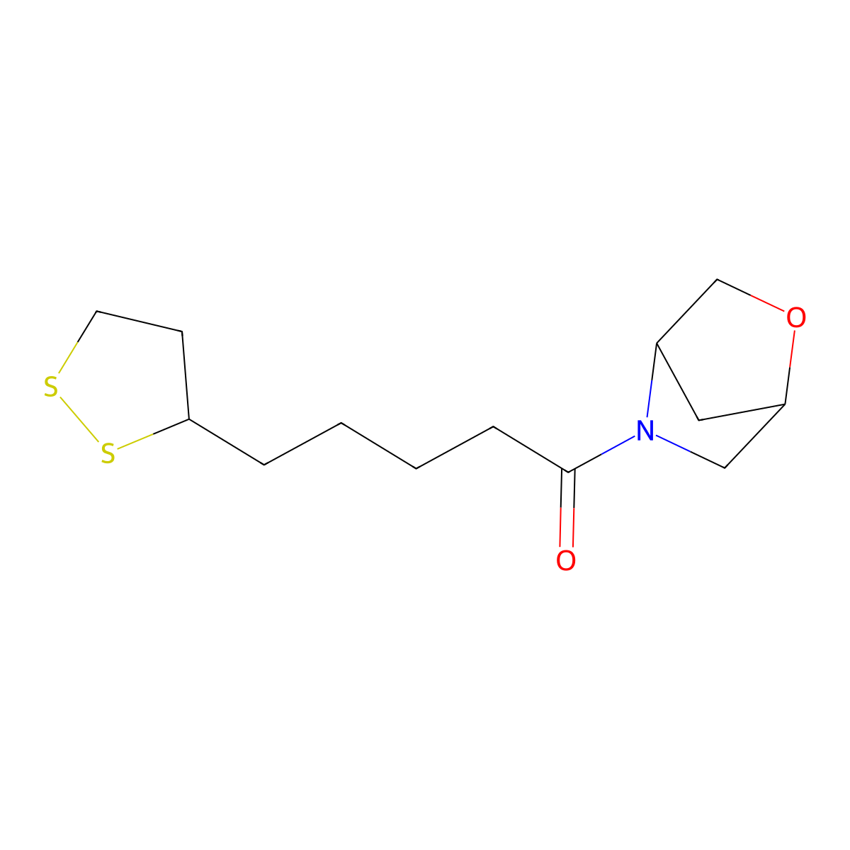 1-(2-Oxa-5-azabicyclo[2.2.1]heptan-5-yl)-5-(1,2-dithiolan-3-yl)pentan-1-one molecular structure, CAS 2034558-23-9