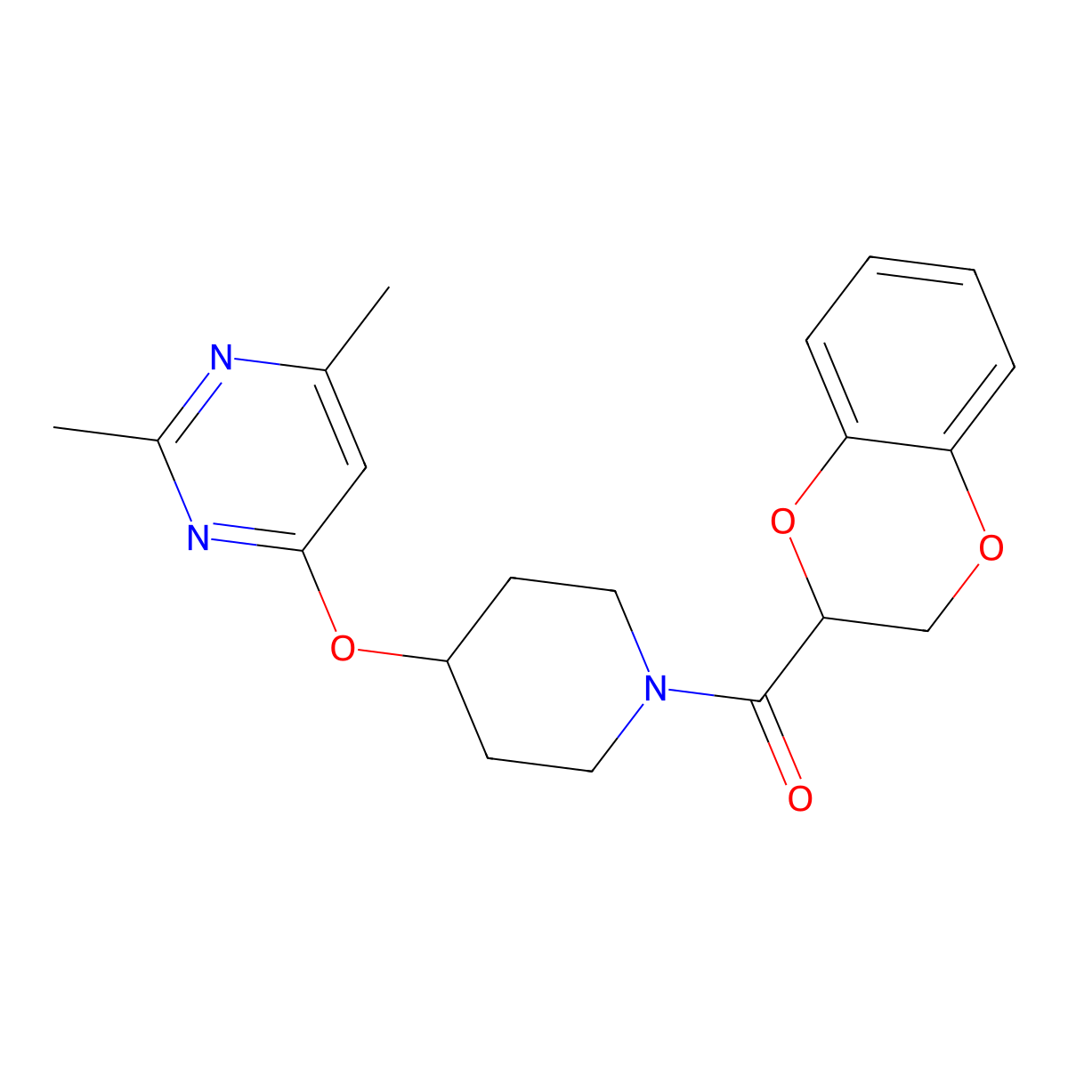 (2,3-Dihydrobenzo[b][1,4]dioxin-2-yl)(4-((2,6-dimethylpyrimidin-4-yl)oxy)piperidin-1-yl)methanone molecular structure, CAS 2034558-25-1