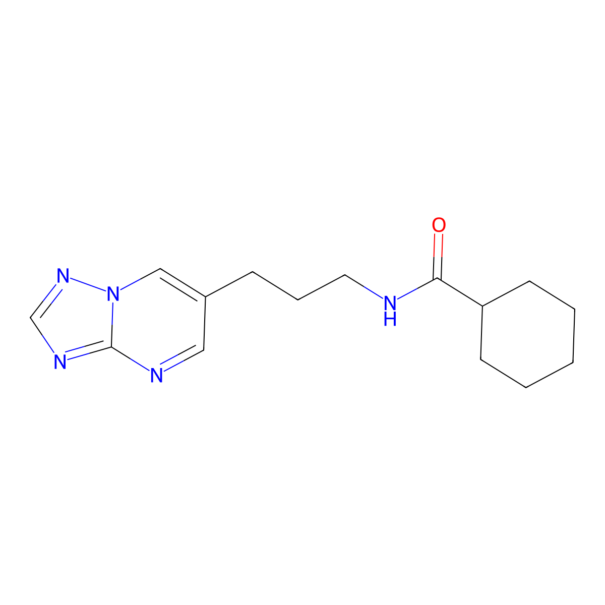 N-(3-([1,2,4]triazolo[1,5-a]pyrimidin-6-yl)propyl)cyclohexanecarboxamide molecular structure, CAS 2034558-30-8