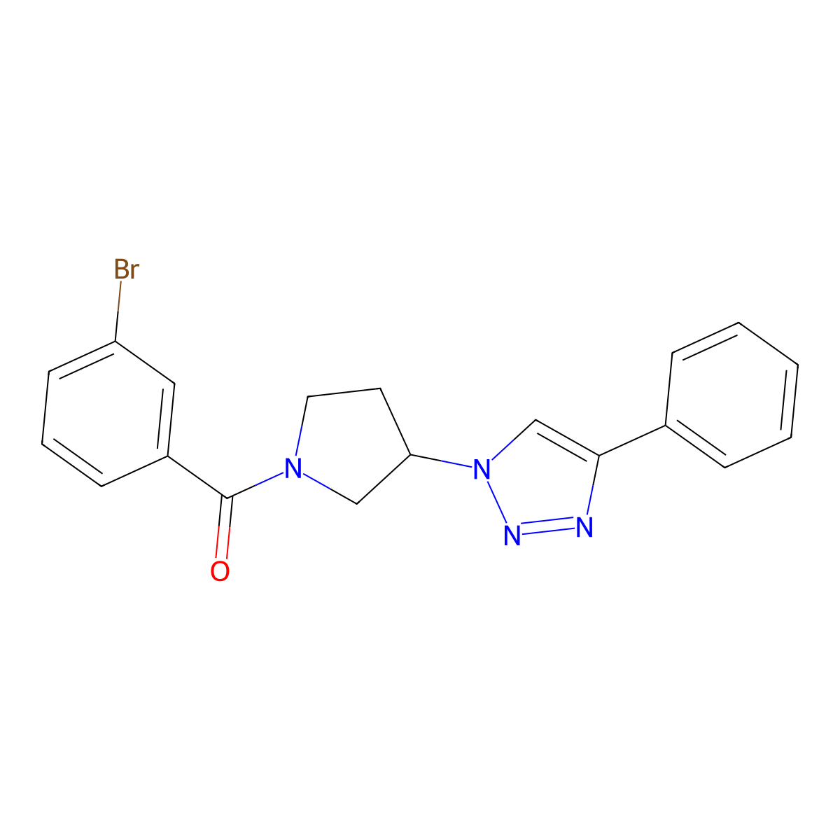 (3-bromophenyl)(3-(4-phenyl-1H-1,2,3-triazol-1-yl)pyrrolidin-1-yl)methanone molecular structure, CAS 2034558-32-0