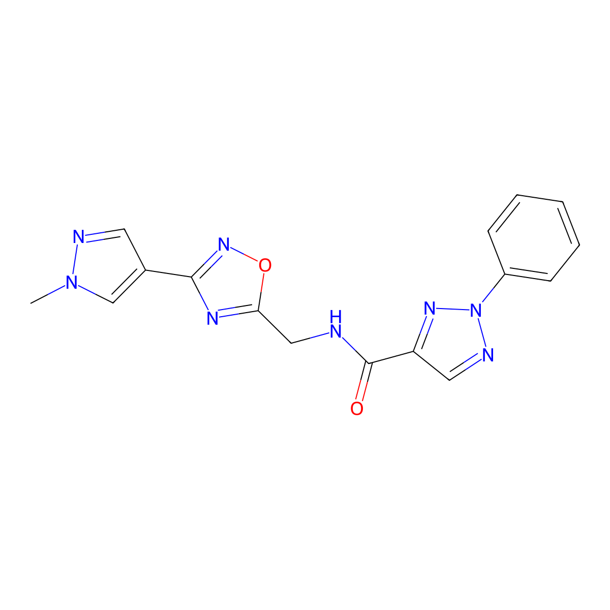 N-{[3-(1-methyl-1H-pyrazol-4-yl)-1,2,4-oxadiazol-5-yl]methyl}-2-phenyl-2H-1,2,3-triazole-4-carboxamide molecular structure, CAS 2034558-37-5