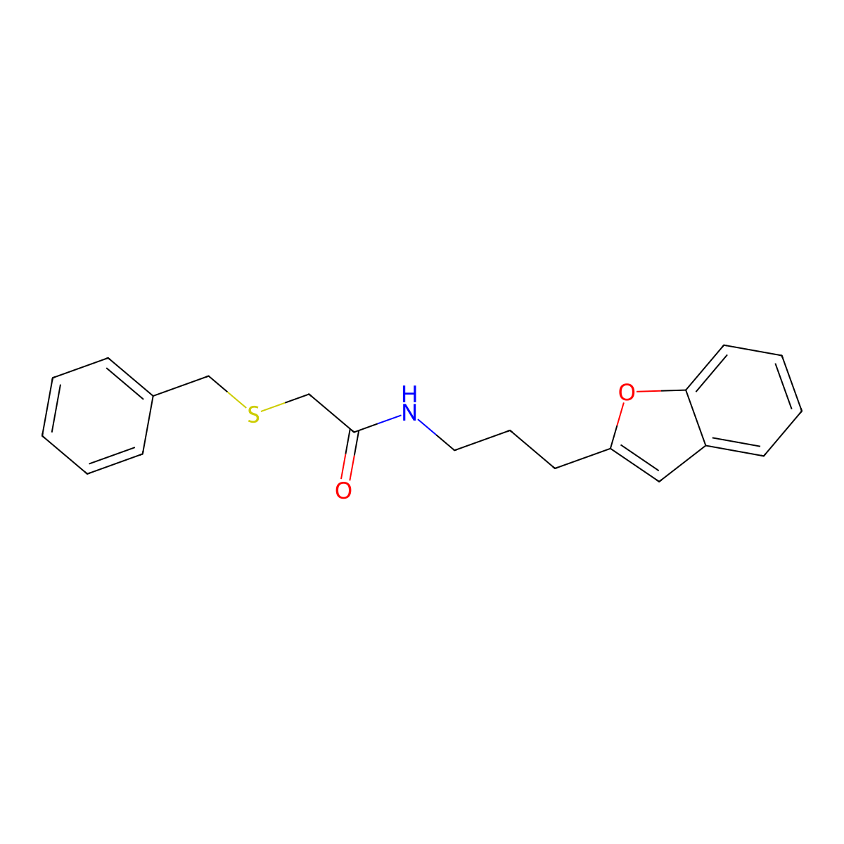 N-(3-(benzofuran-2-yl)propyl)-2-(benzylthio)acetamide molecular structure, CAS 2034558-40-0