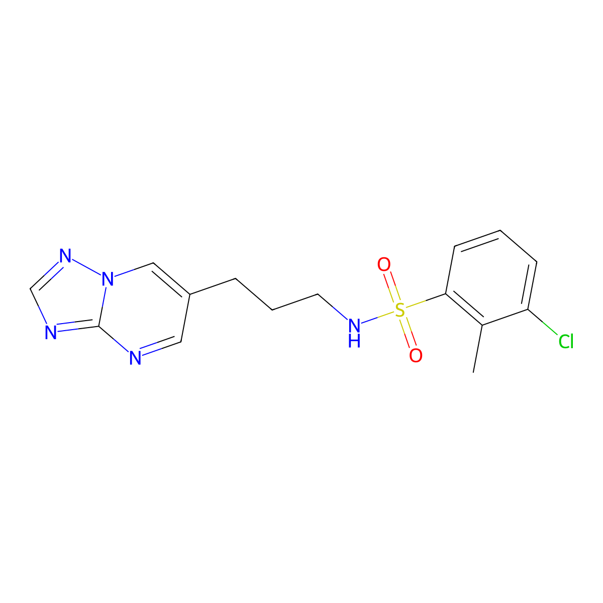 N-(3-([1,2,4]triazolo[1,5-a]pyrimidin-6-yl)propyl)-3-chloro-2-methylbenzenesulfonamide molecular structure, CAS 2034558-43-3