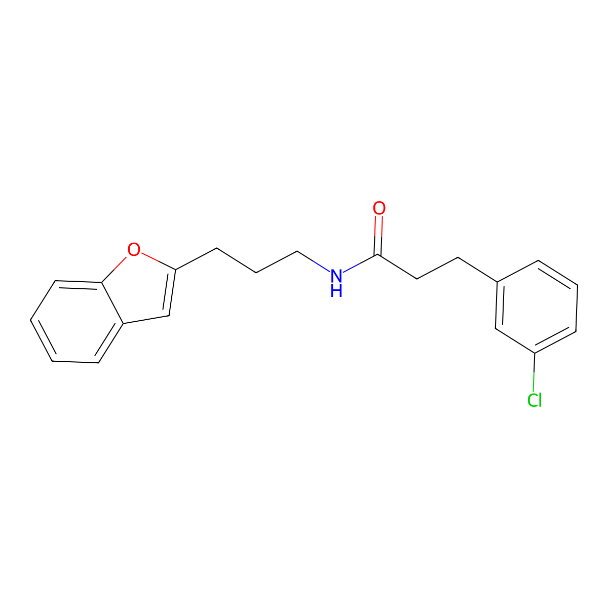 N-(3-(benzofuran-2-yl)propyl)-3-(3-chlorophenyl)propanamide molecular structure, CAS 2034558-56-8
