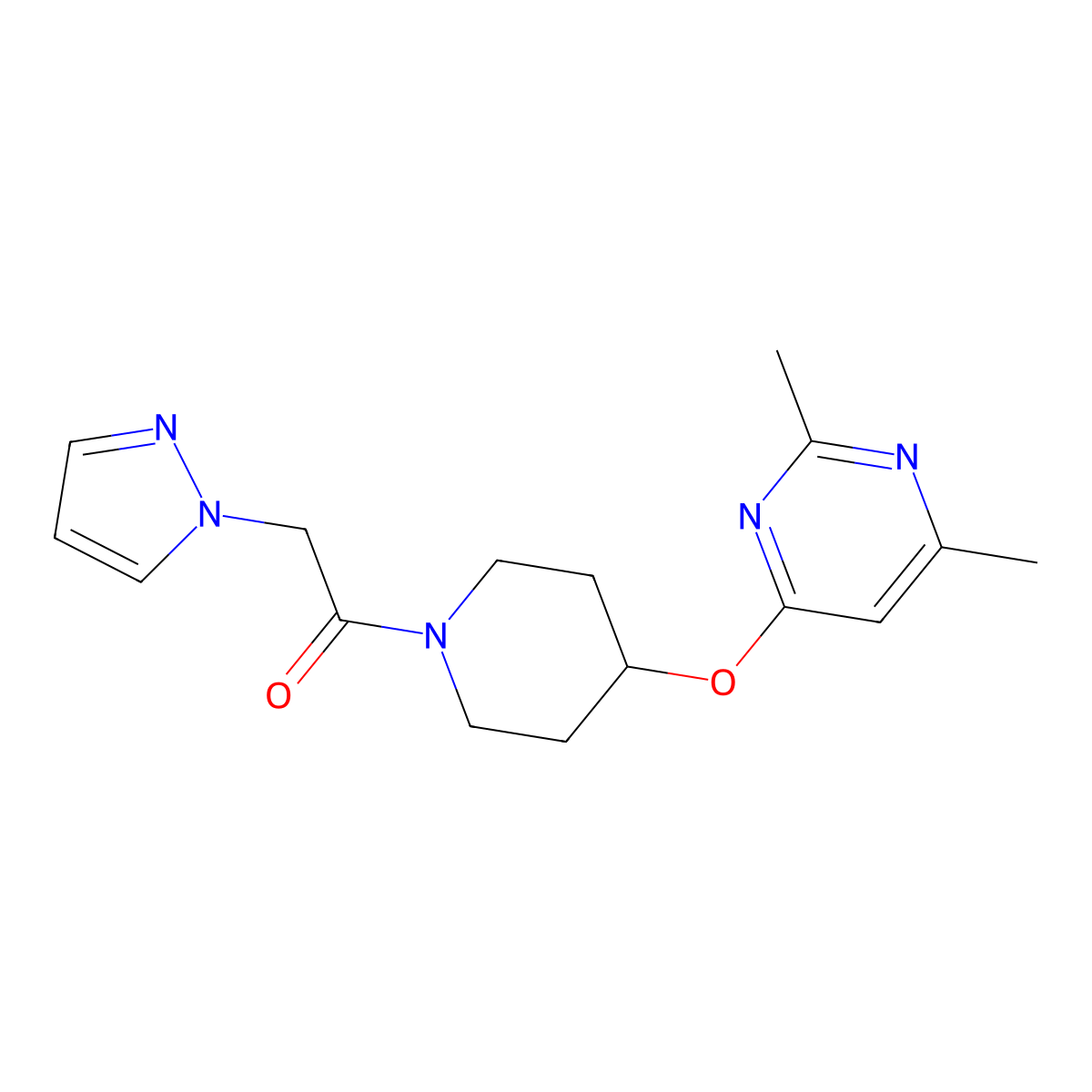 1-(4-((2,6-dimethylpyrimidin-4-yl)oxy)piperidin-1-yl)-2-(1H-pyrazol-1-yl)ethanone molecular structure, CAS 2034558-58-0