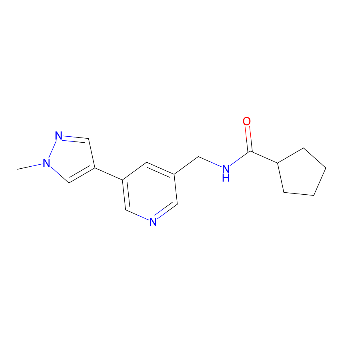N-{[5-(1-methyl-1H-pyrazol-4-yl)pyridin-3-yl]methyl}cyclopentanecarboxamide molecular structure, CAS 2034558-59-1