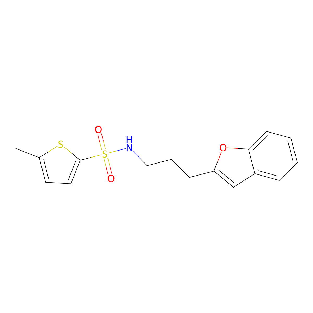 N-(3-(benzofuran-2-yl)propyl)-5-methylthiophene-2-sulfonamide molecular structure, CAS 2034558-65-9