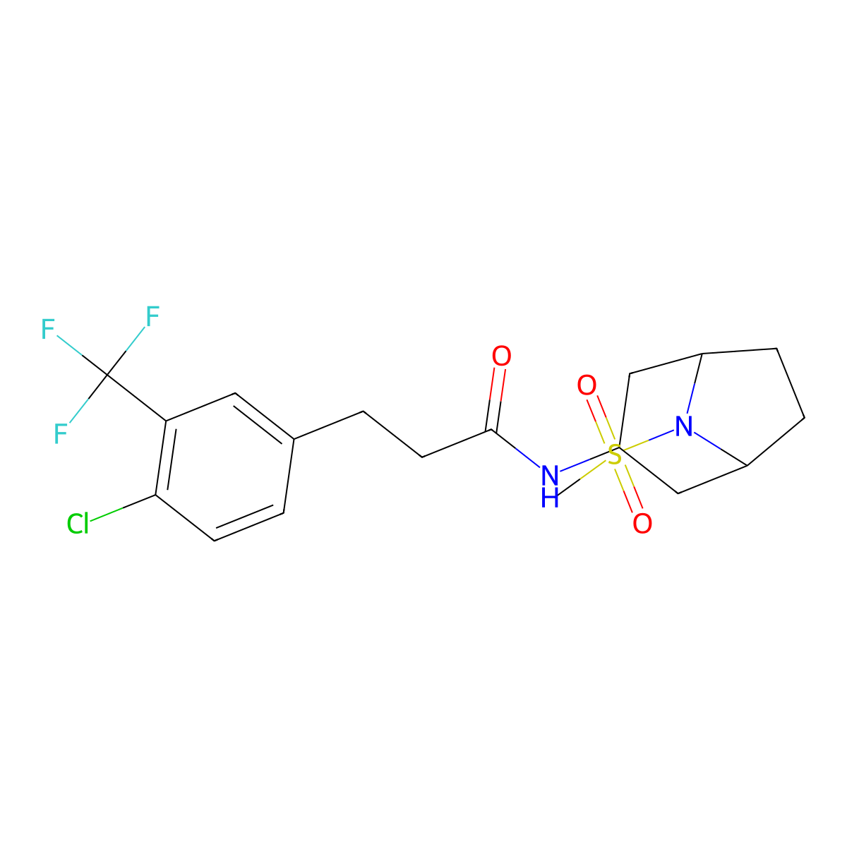 3-(4-chloro-3-(trifluoromethyl)phenyl)-N-(8-(methylsulfonyl)-8-azabicyclo[3.2.1]octan-3-yl)propanamide molecular structure, CAS 2034558-76-2