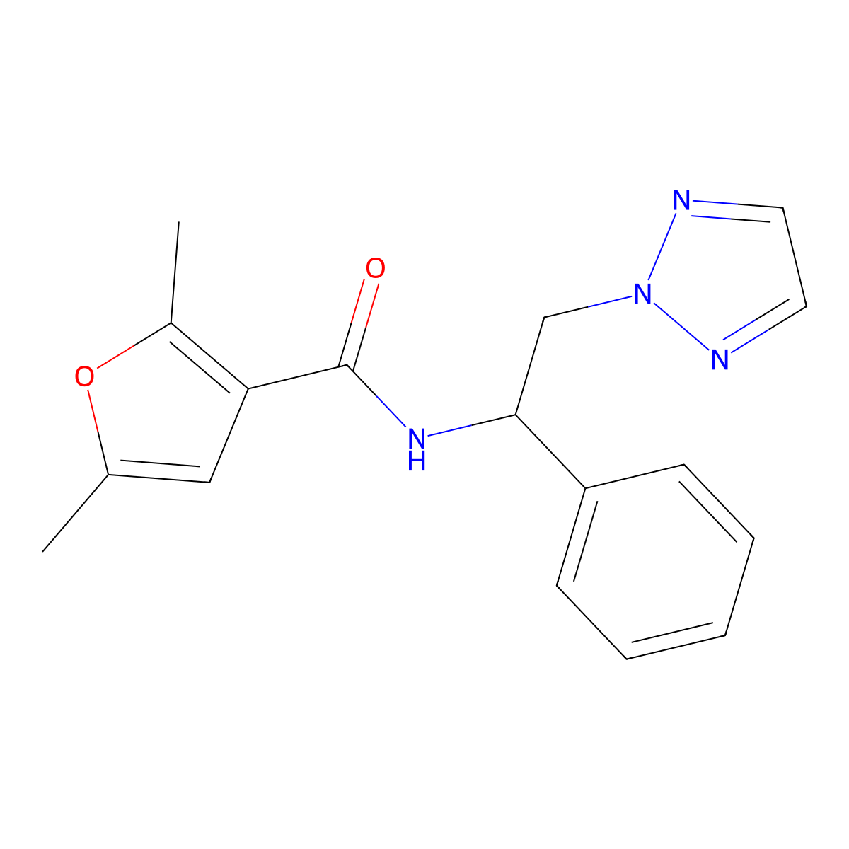 2,5-dimethyl-N-(1-phenyl-2-(2H-1,2,3-triazol-2-yl)ethyl)furan-3-carboxamide molecular structure, CAS 2034558-77-3