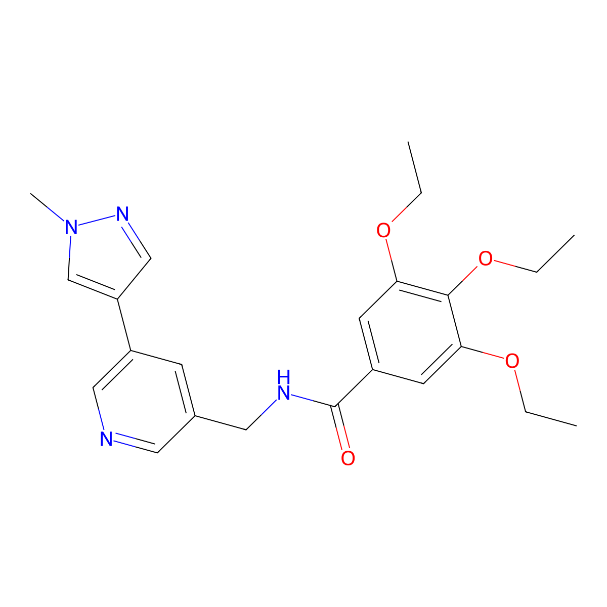 3,4,5-triethoxy-N-((5-(1-methyl-1H-pyrazol-4-yl)pyridin-3-yl)methyl)benzamide molecular structure, CAS 2034558-79-5
