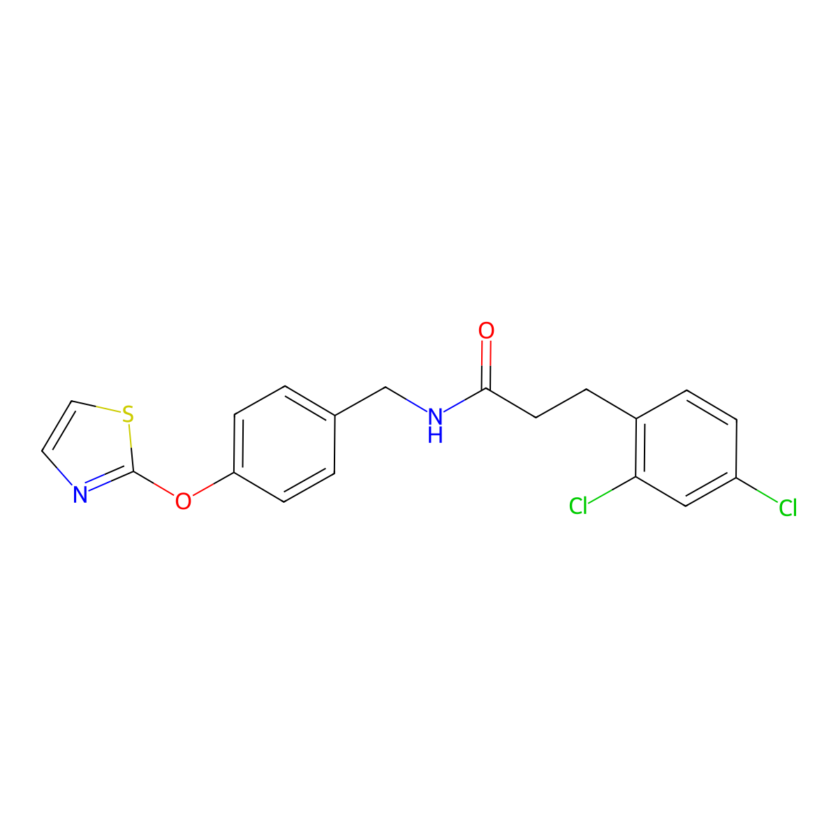 3-(2,4-dichlorophenyl)-N-(4-(thiazol-2-yloxy)benzyl)propanamide molecular structure, CAS 2034558-81-9