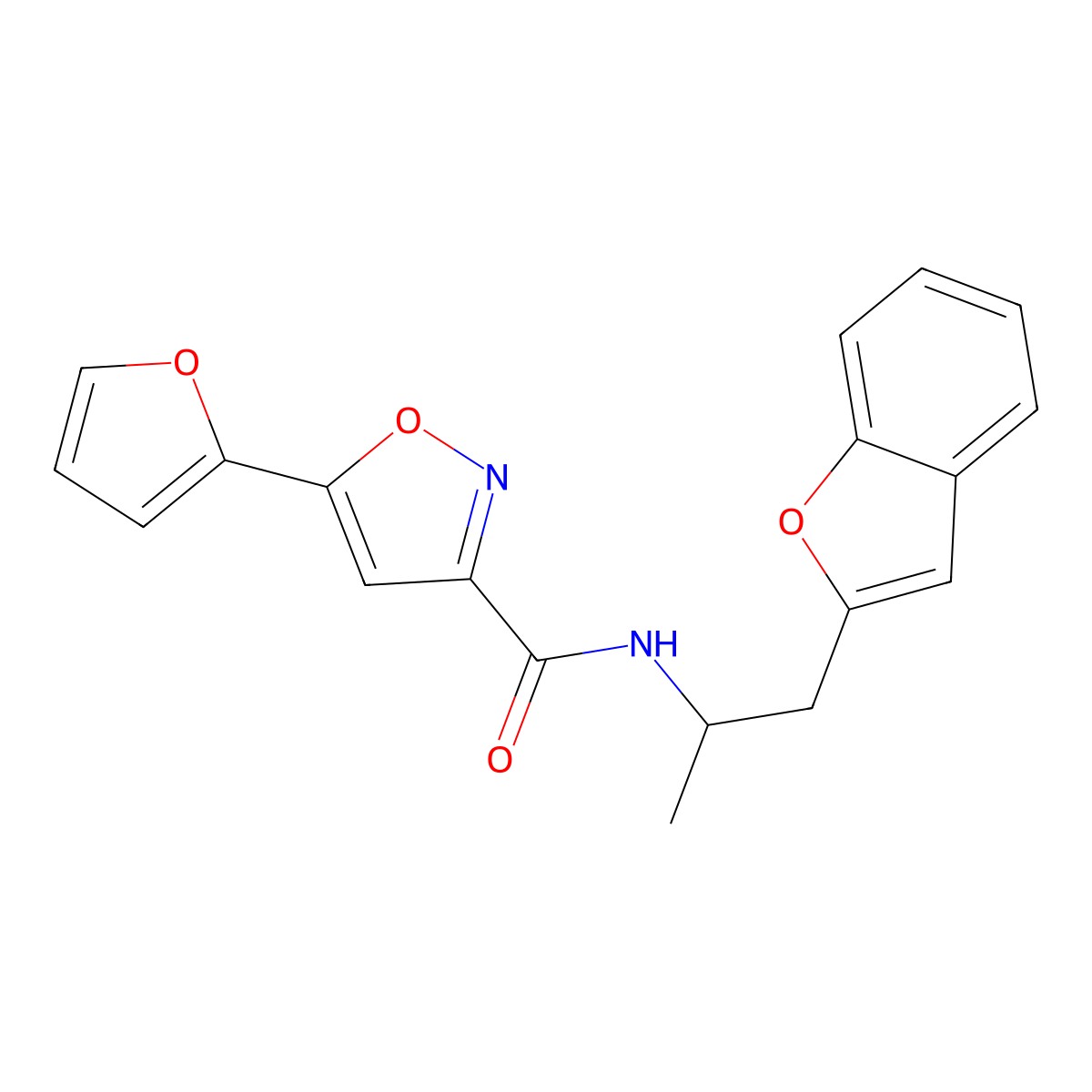 N-(1-(benzofuran-2-yl)propan-2-yl)-5-(furan-2-yl)isoxazole-3-carboxamide molecular structure, CAS 2034558-83-1