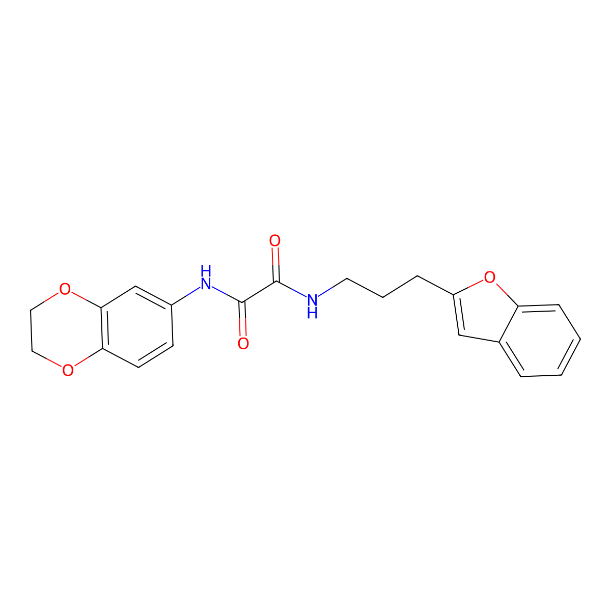 N1-(3-(benzofuran-2-yl)propyl)-N2-(2,3-dihydrobenzo[b][1,4]dioxin-6-yl)oxalamide molecular structure, CAS 2034558-87-5