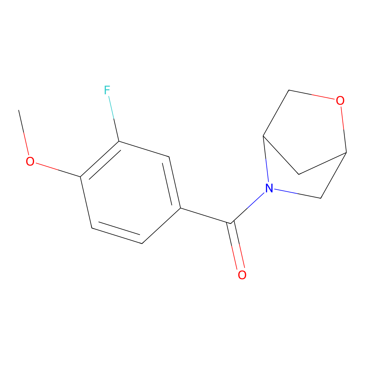 2-Oxa-5-azabicyclo[2.2.1]heptan-5-yl(3-fluoro-4-methoxyphenyl)methanone molecular structure, CAS 2034558-88-6