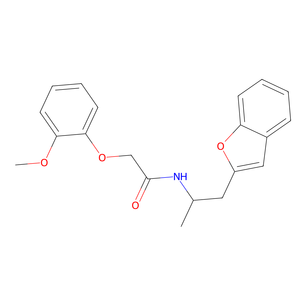 N-(1-(benzofuran-2-yl)propan-2-yl)-2-(2-methoxyphenoxy)acetamide molecular structure, CAS 2034558-91-1
