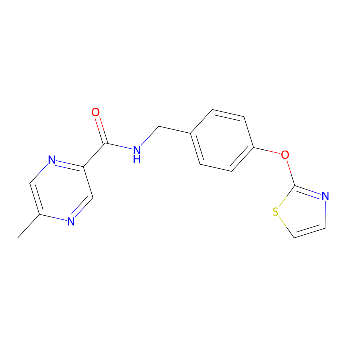 5-methyl-N-(4-(thiazol-2-yloxy)benzyl)pyrazine-2-carboxamide molecular structure, CAS 2034558-94-4