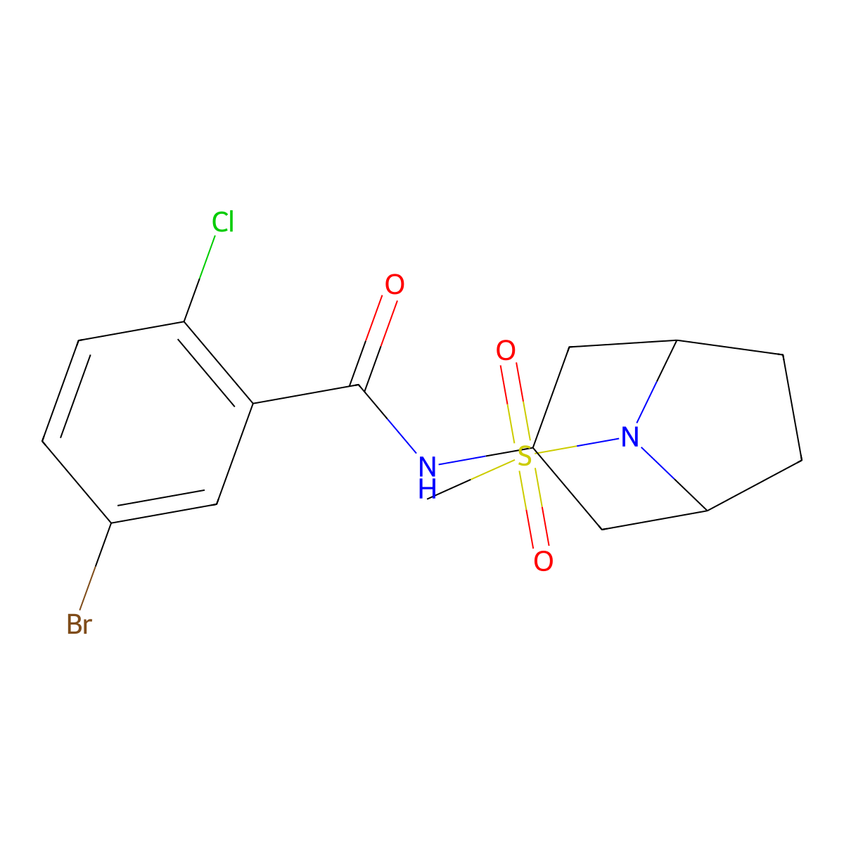 5-bromo-2-chloro-N-(8-(methylsulfonyl)-8-azabicyclo[3.2.1]octan-3-yl)benzamide molecular structure, CAS 2034558-98-8