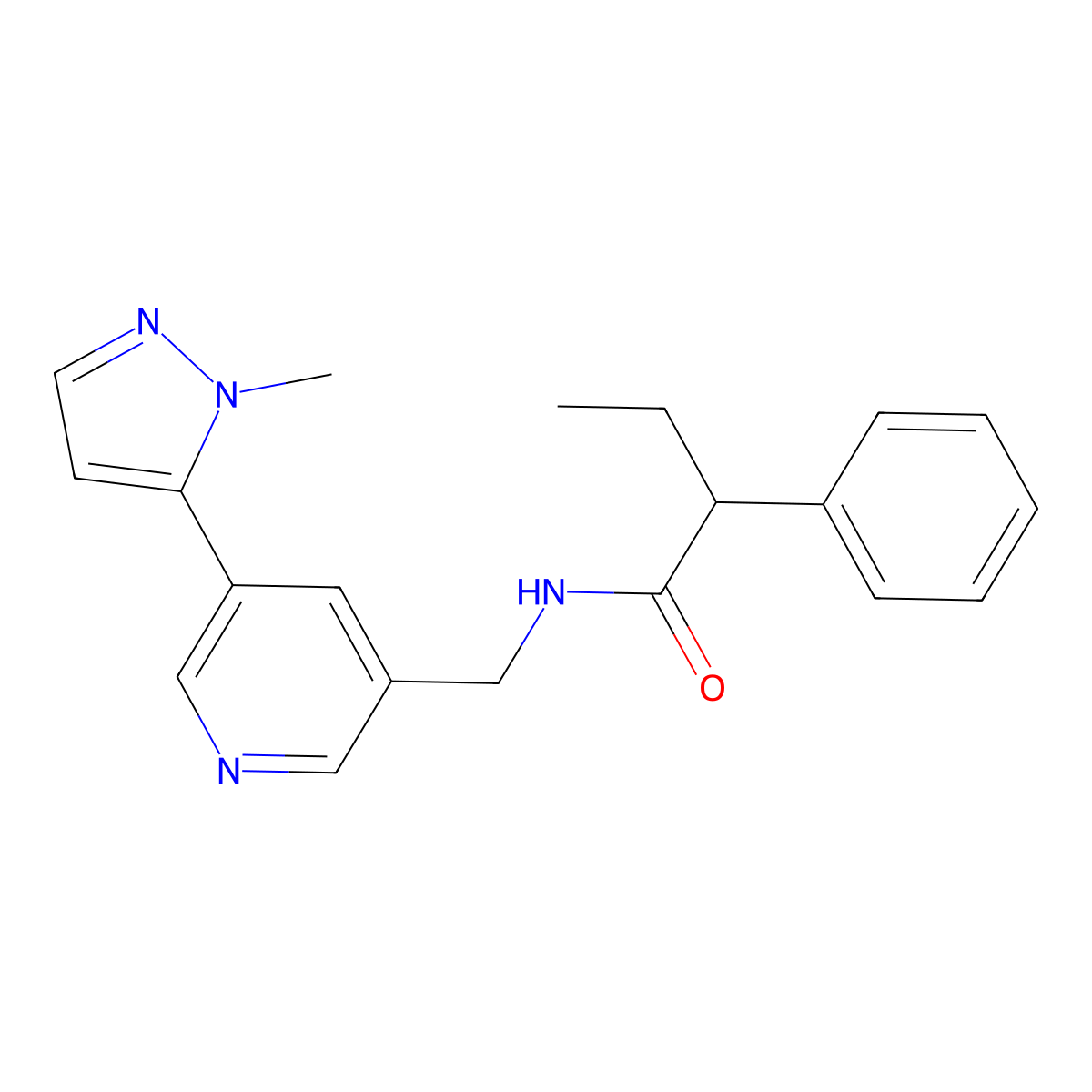 N-{[5-(1-methyl-1H-pyrazol-5-yl)pyridin-3-yl]methyl}-2-phenylbutanamide molecular structure, CAS 2034559-04-9