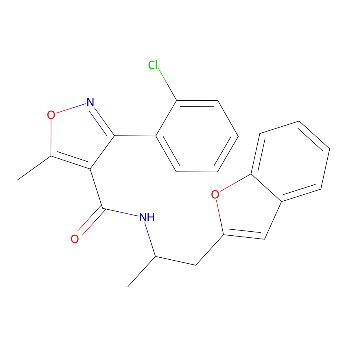 N-(1-(benzofuran-2-yl)propan-2-yl)-3-(2-chlorophenyl)-5-methylisoxazole-4-carboxamide molecular structure, CAS 2034559-13-0