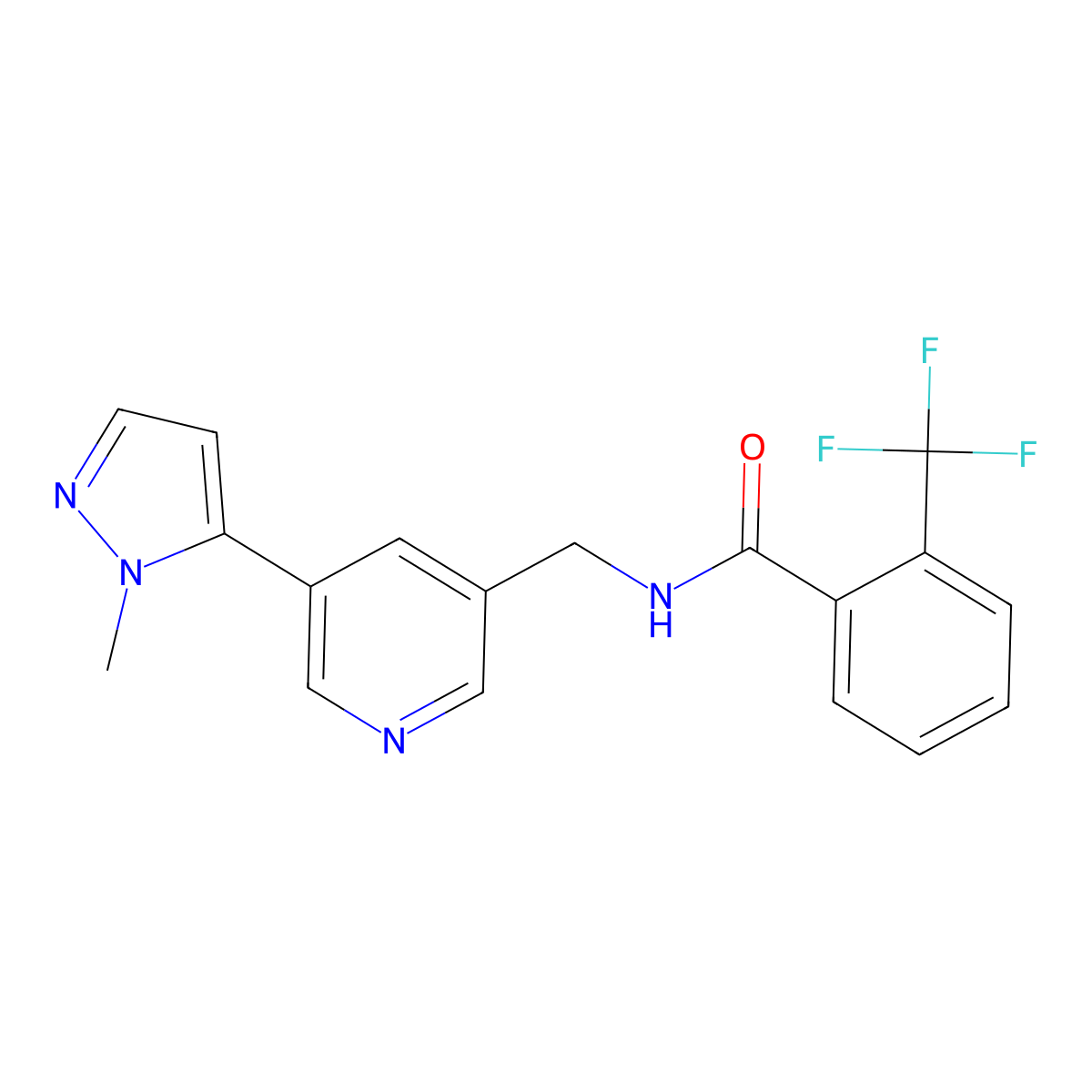 N-{[5-(1-methyl-1H-pyrazol-5-yl)pyridin-3-yl]methyl}-2-(trifluoromethyl)benzamide molecular structure, CAS 2034559-20-9