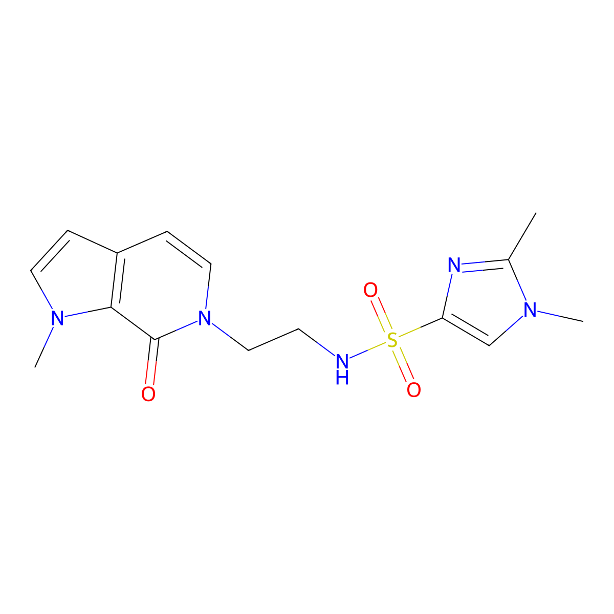 1,2-dimethyl-N-(2-(1-methyl-7-oxo-1H-pyrrolo[2,3-c]pyridin-6(7H)-yl)ethyl)-1H-imidazole-4-sulfonamide molecular structure, CAS 2034559-23-2