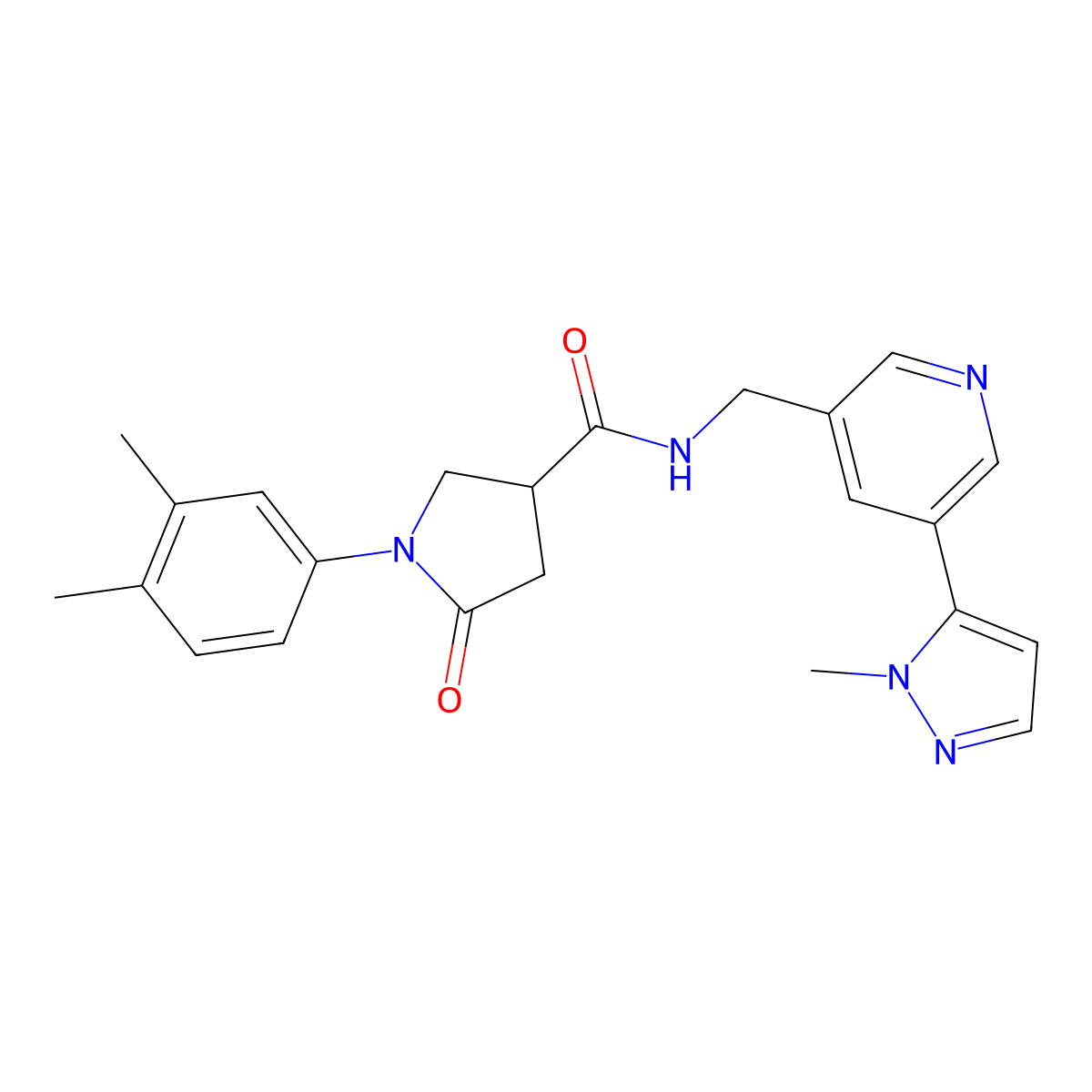 1-(3,4-dimethylphenyl)-N-{[5-(1-methyl-1H-pyrazol-5-yl)pyridin-3-yl]methyl}-5-oxopyrrolidine-3-carboxamide molecular structure, CAS 2034559-26-5