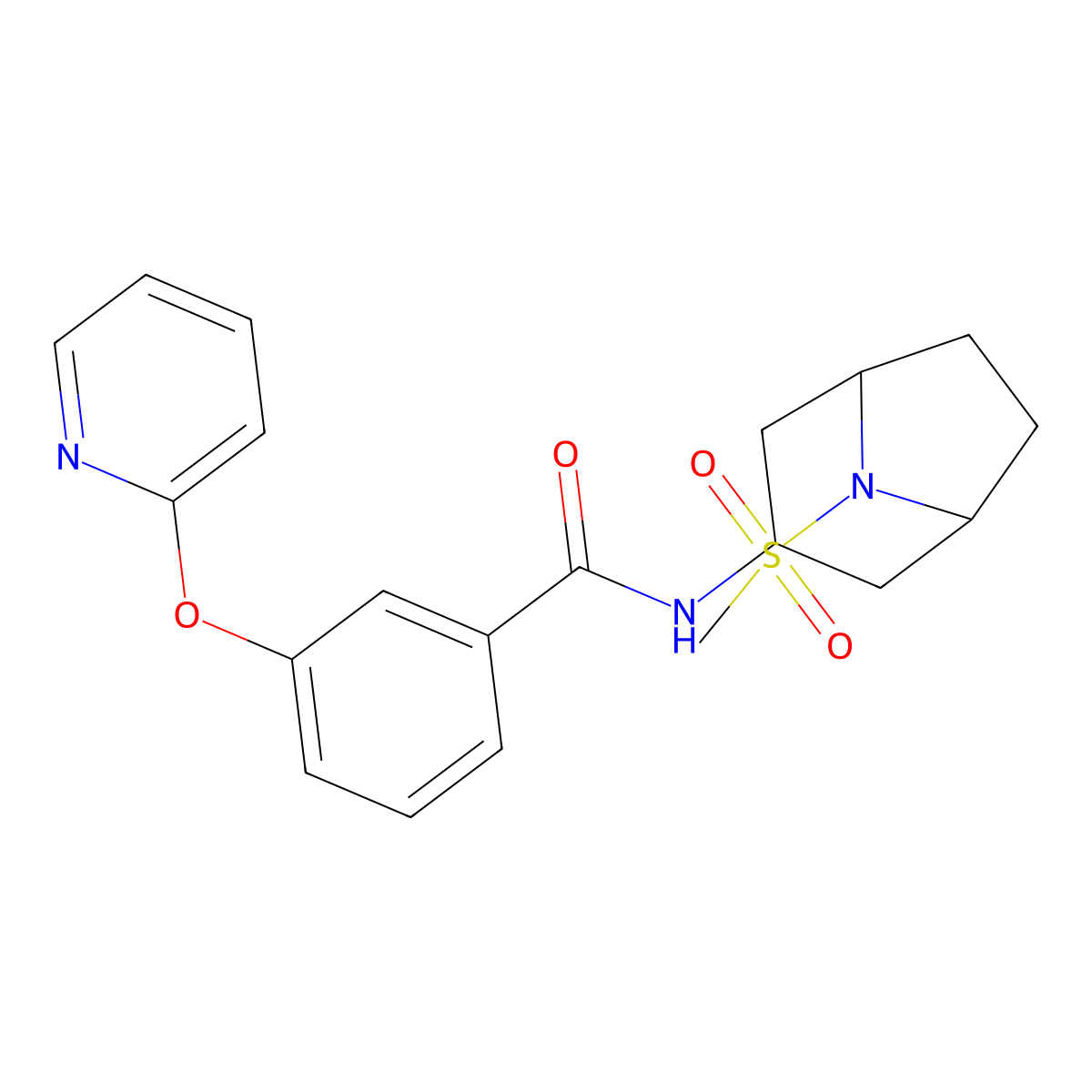 N-(8-(methylsulfonyl)-8-azabicyclo[3.2.1]octan-3-yl)-3-(pyridin-2-yloxy)benzamide molecular structure, CAS 2034559-28-7