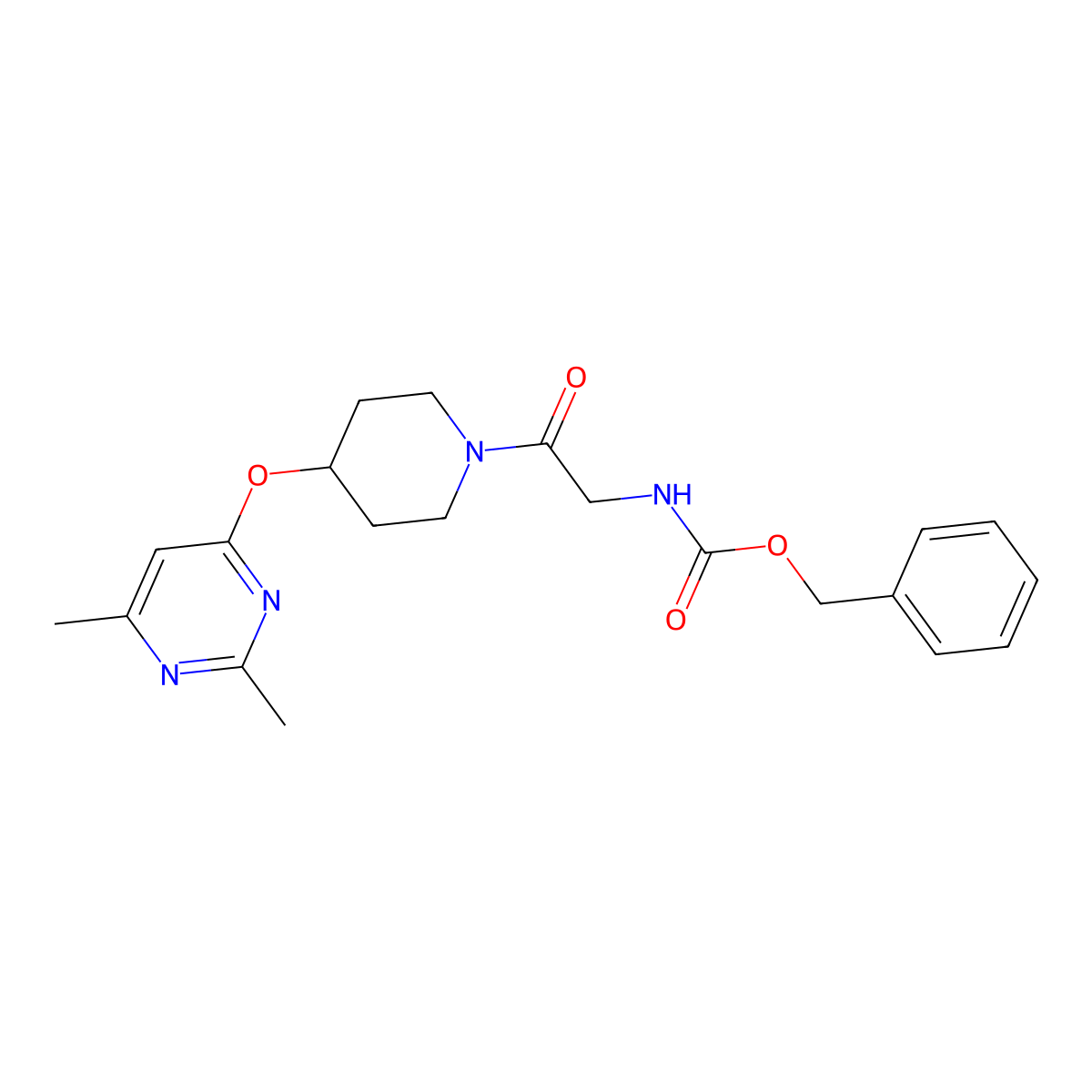 Benzyl (2-(4-((2,6-dimethylpyrimidin-4-yl)oxy)piperidin-1-yl)-2-oxoethyl)carbamate molecular structure, CAS 2034559-38-9