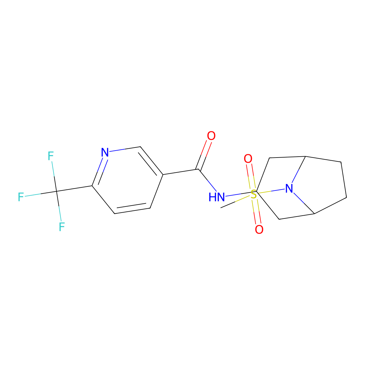 N-(8-(methylsulfonyl)-8-azabicyclo[3.2.1]octan-3-yl)-6-(trifluoromethyl)nicotinamide molecular structure, CAS 2034559-39-0