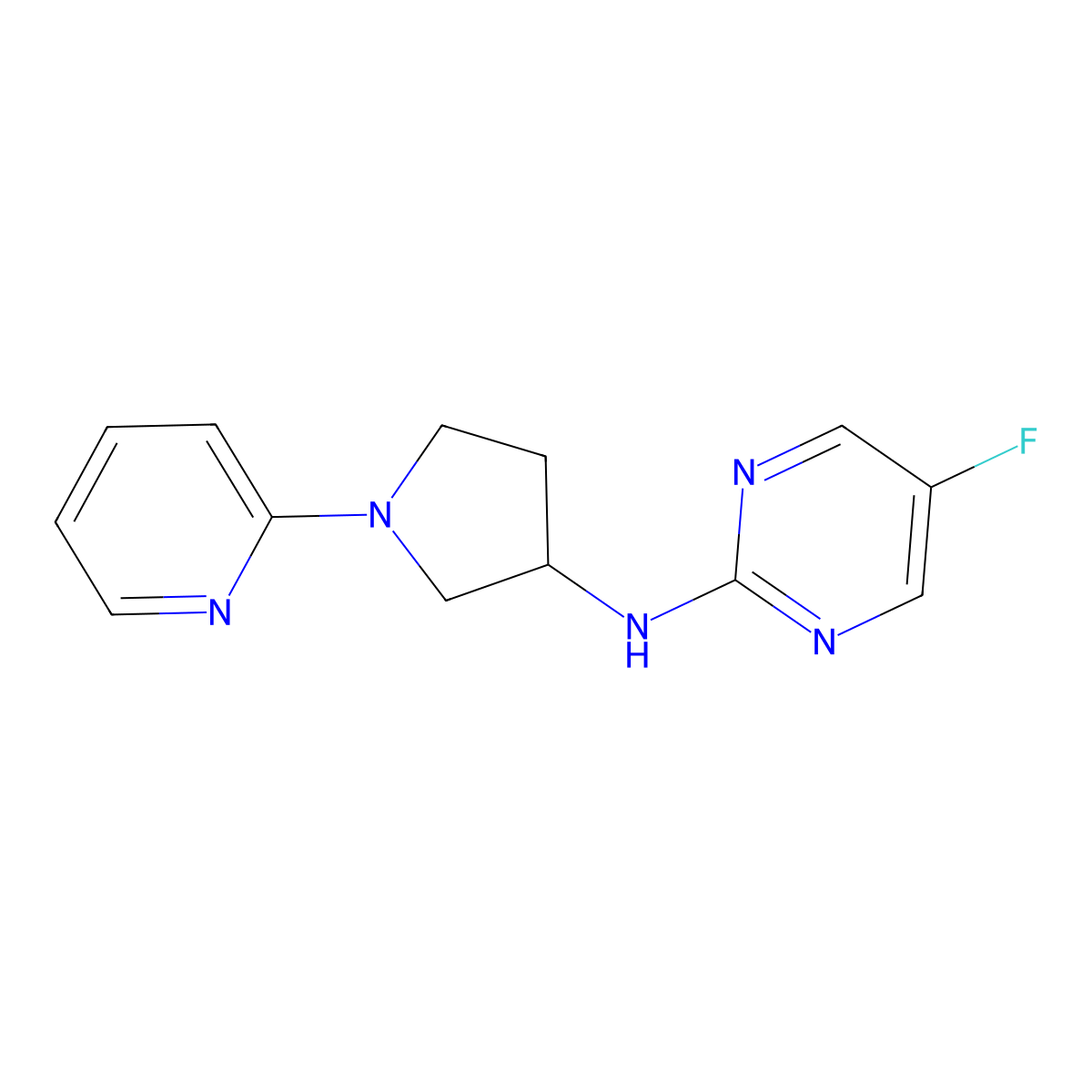 5-fluoro-N-(1-(pyridin-2-yl)pyrrolidin-3-yl)pyrimidin-2-amine molecular structure, CAS 2034559-41-4