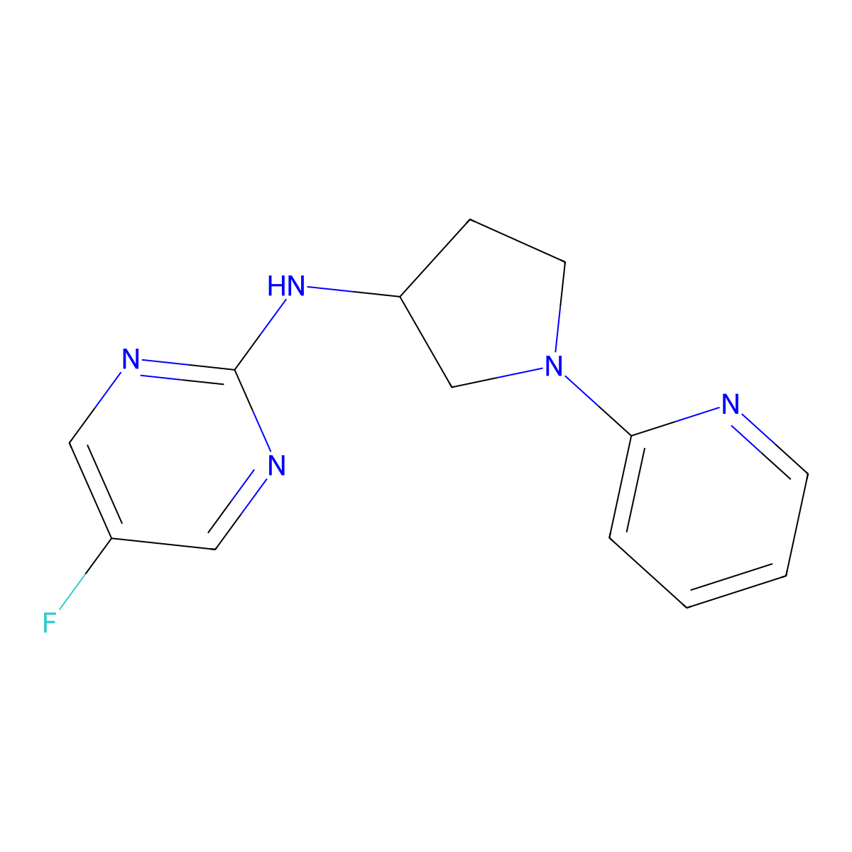 5-fluoro-N-(1-(pyridin-2-yl)pyrrolidin-3-yl)pyrimidin-2-amine molecular structure, CAS 2034559-41-4