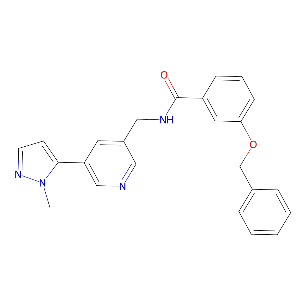3-(benzyloxy)-N-((5-(1-methyl-1H-pyrazol-5-yl)pyridin-3-yl)methyl)benzamide molecular structure, CAS 2034559-44-7