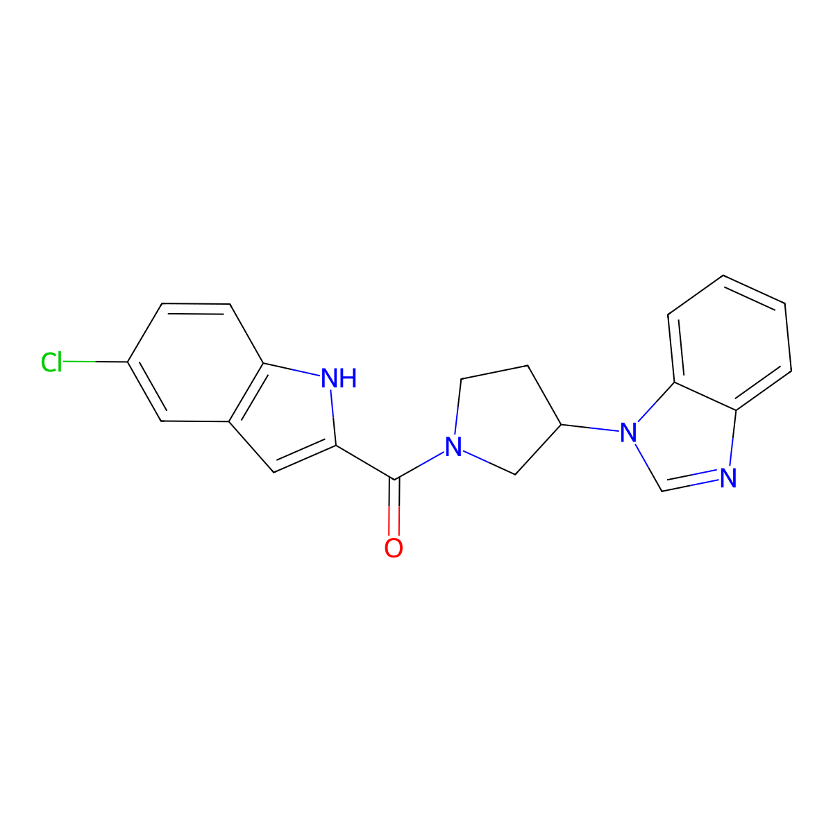 (3-(1H-benzo[d]imidazol-1-yl)pyrrolidin-1-yl)(5-chloro-1H-indol-2-yl)methanone molecular structure, CAS 2034559-53-8